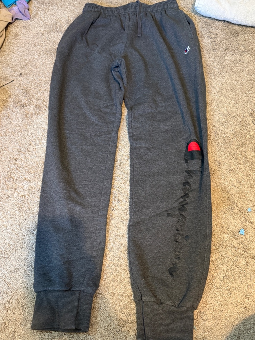 Champion Dark Gray Sweatpants with Red Accent Logo